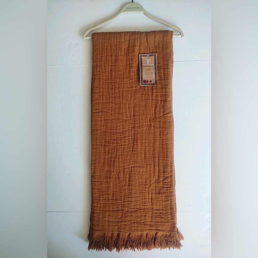 🎁New Texteis Penedo Cotton Throw Blanket - Made in Portugal Cinnamon Blanket